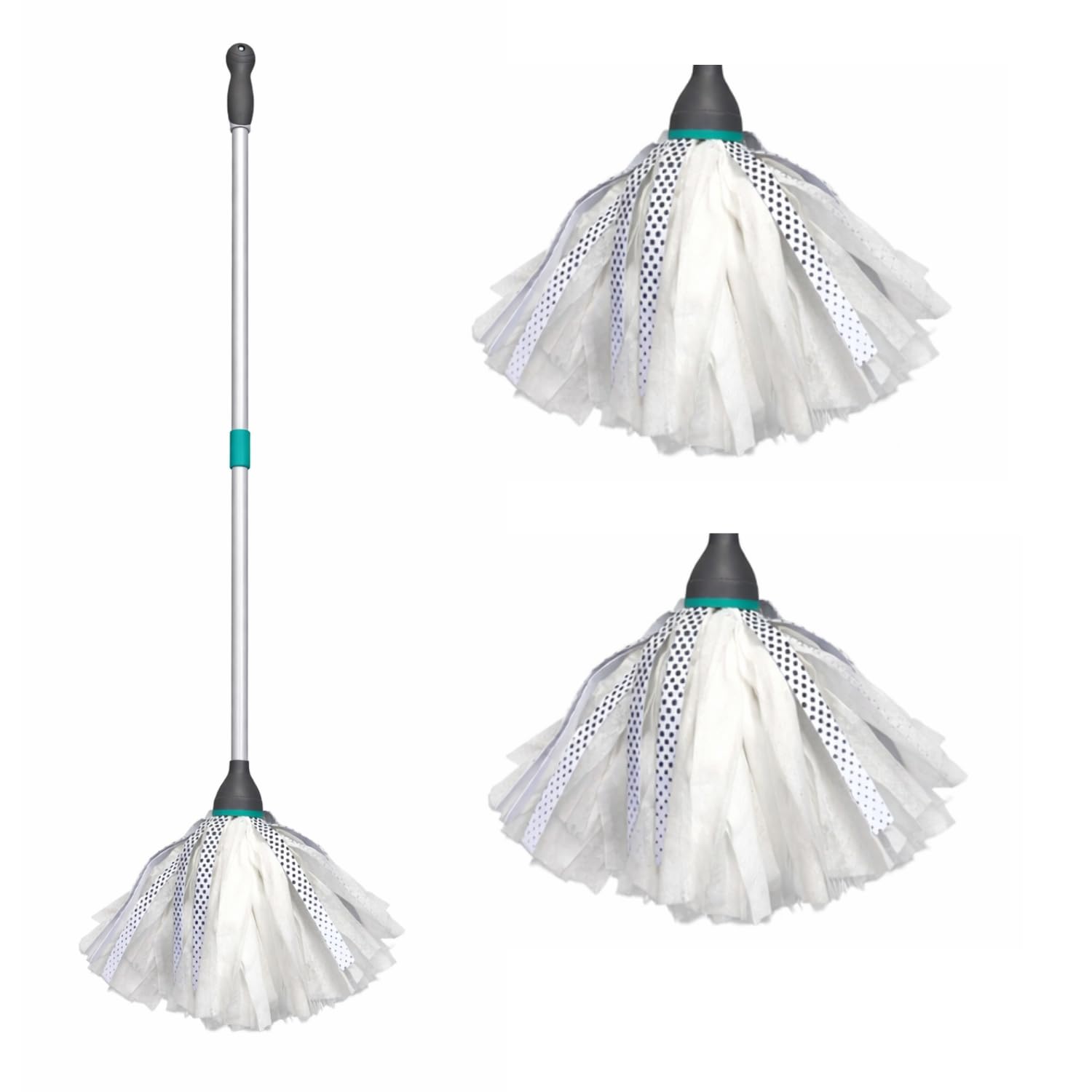 HOMESHOPA 2 Pack Floor Cleaning Mop Refill with Long Handle, Viscose Cloth Strip Replacement Head, Washable & Reusable, Highly Absorbent Wet & Dry Mop