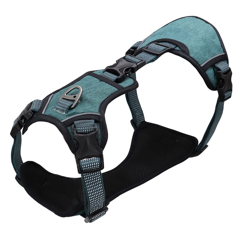 arnés para Perros, Arnés de Nylon reflexivo del Perro for los Perros medianos Grandes ningún tirón Grande for el Entrenamiento Que Camina(Green,A)