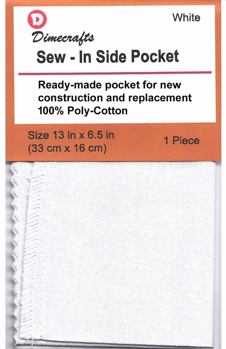 -Dimecrafts Sew-in Repair Side Pocket for Replacement of Trousers/Jeans 1-Count per Package (White)