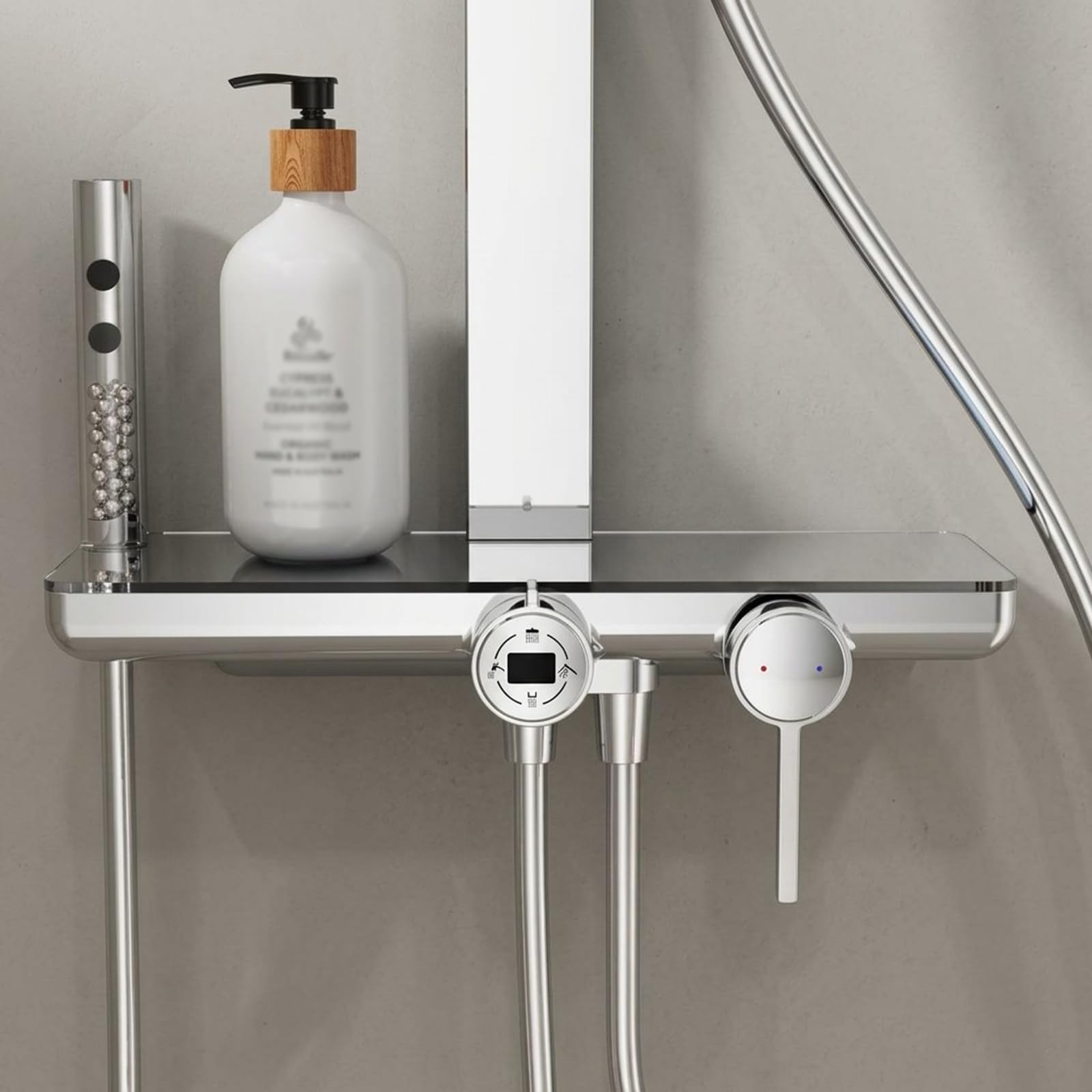 Kit de Douche avec Tablette de 35 Cm de Large Installations Mural Chromé