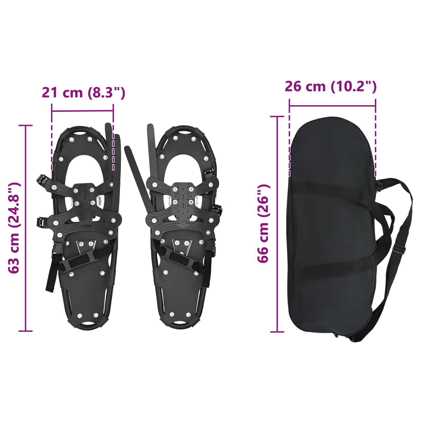 vidaXL Ciaspole 3 in 1 Nero 63 x 21 cm Alluminio e HDPE, Ciaspole in alluminio per il giardino, attrezzatura outdoor regolabile, accessori moderni per camminare sulla neve