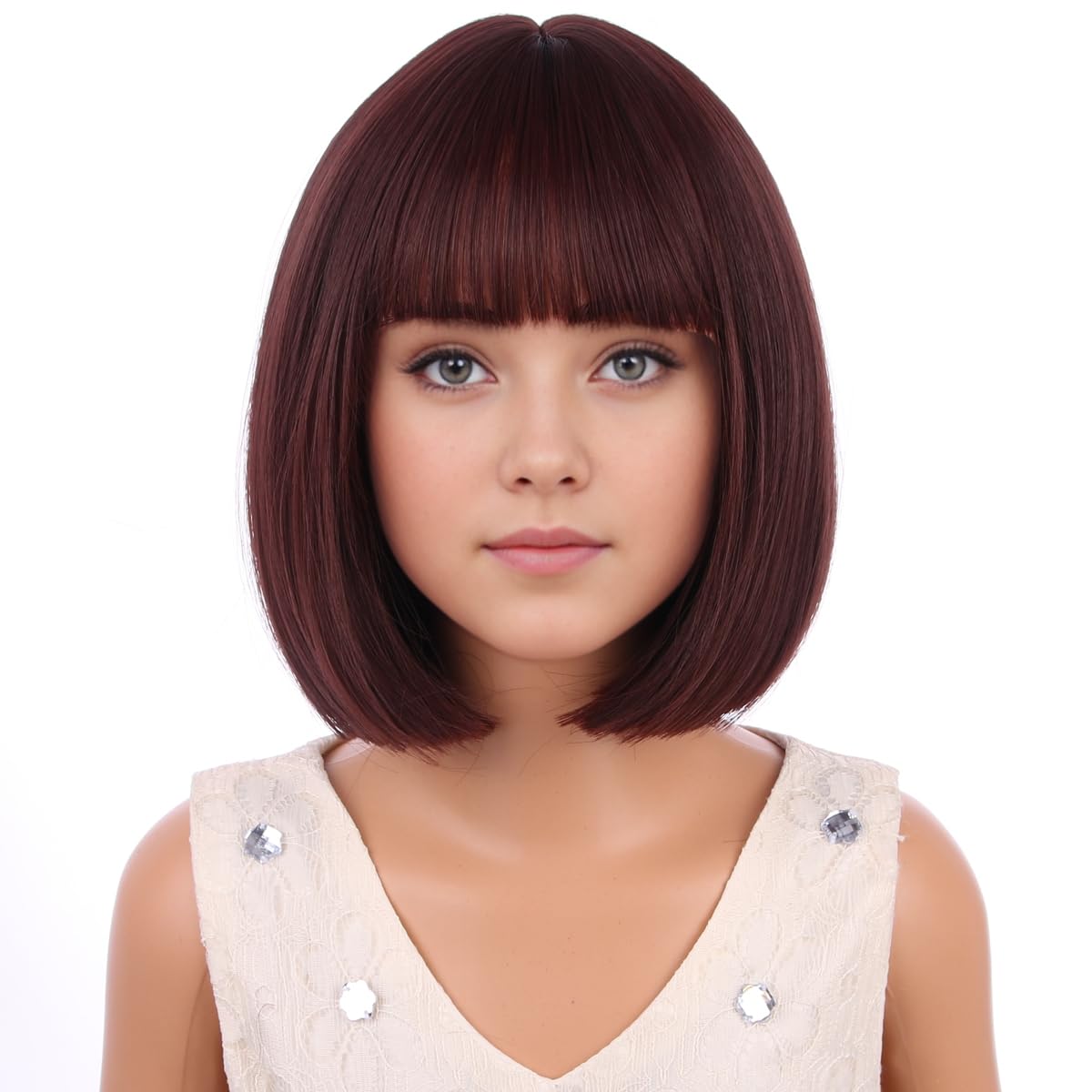 PATTNIUM Light Pink Bob Wig for Girls Short Bob Wig with Bangs Synthetic Heat Resistant Wig with Wig Cap