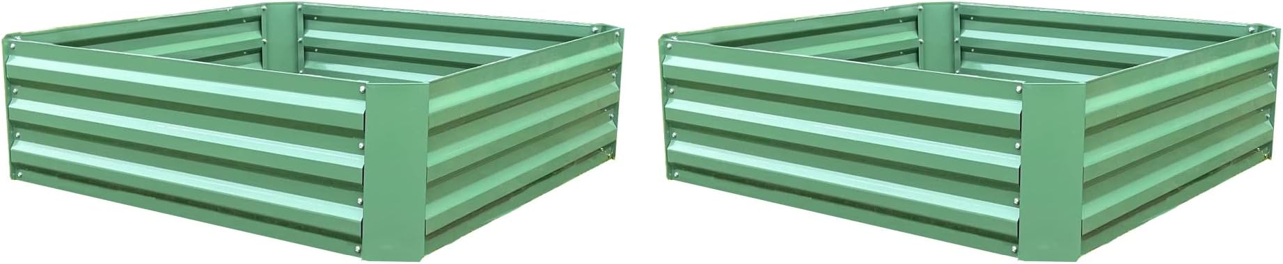 Selections Square Metal Raised Vegetable Beds Garden Planters in Green (100cm x 30cm) - Pack of 2