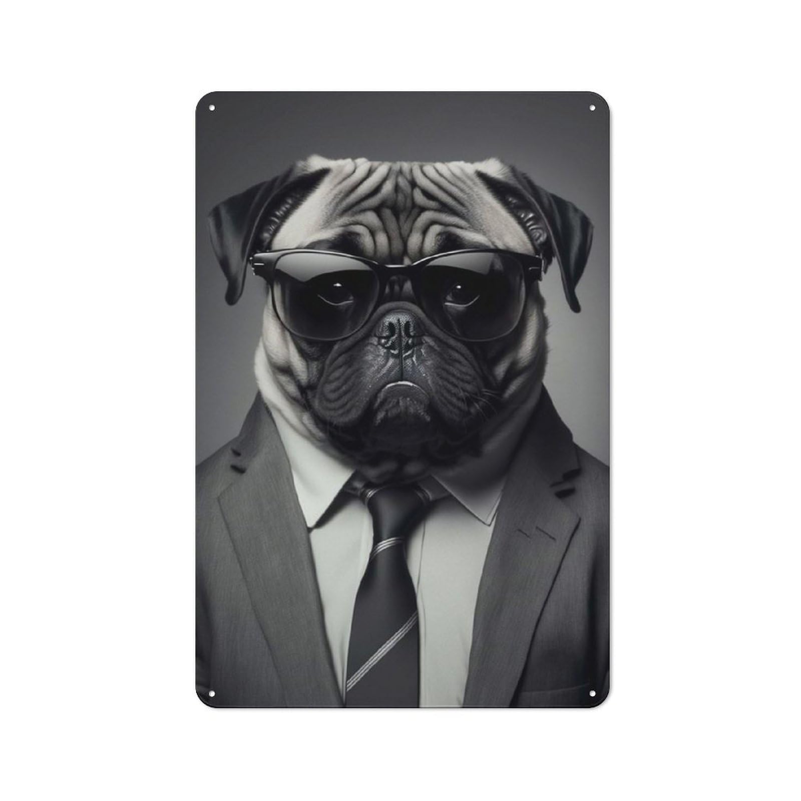 Metal Wall Sign 30x20cm Featuring Secret Agent Mr Pug for Pub Or Café, Housewarming Wall Decor for People Furnishing Pub And Café