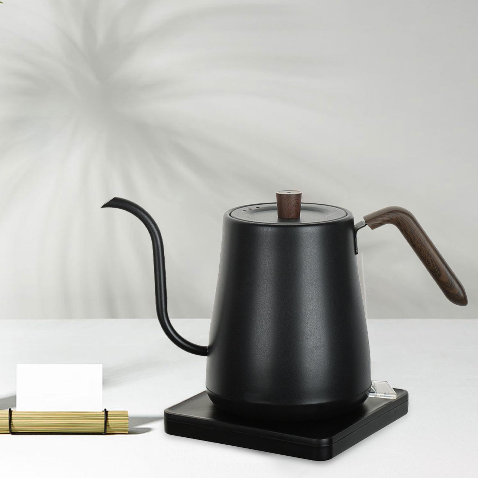Bollitore Elettrico a Collo di Cigno in Acciaio Inossidabile con Beccuccio di Precisione per caffè tè E Bevande Calde Adatto a Casa E Ufficio, Nero