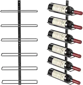 B4Life Rack de vinho e suporte de parede 6 garrafas, suportes de metal para parede, licor, champanhe para armazenamento de garrafas, bar, adega e cozinha, sala de jantar (preto, 6 garrafas)
