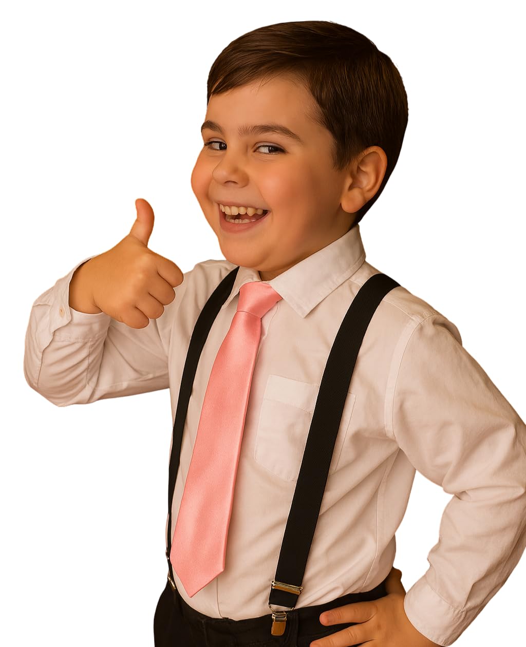Kids Formal Suspender and Necktie Set, Satin Tie with Black Y-Back Suspenders, Ages 1-7 Years