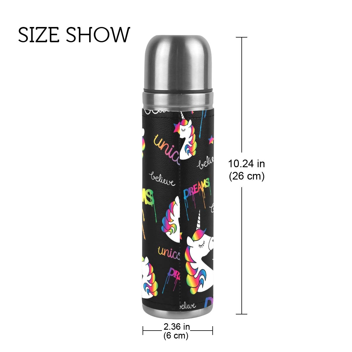 Taza de viaje aislada al vacío de acero inoxidable con doble pared a prueba de fugas, botella de taza mágica con diseño de unicornio personalizado impreso en piel auténtica, termo de 500 ml