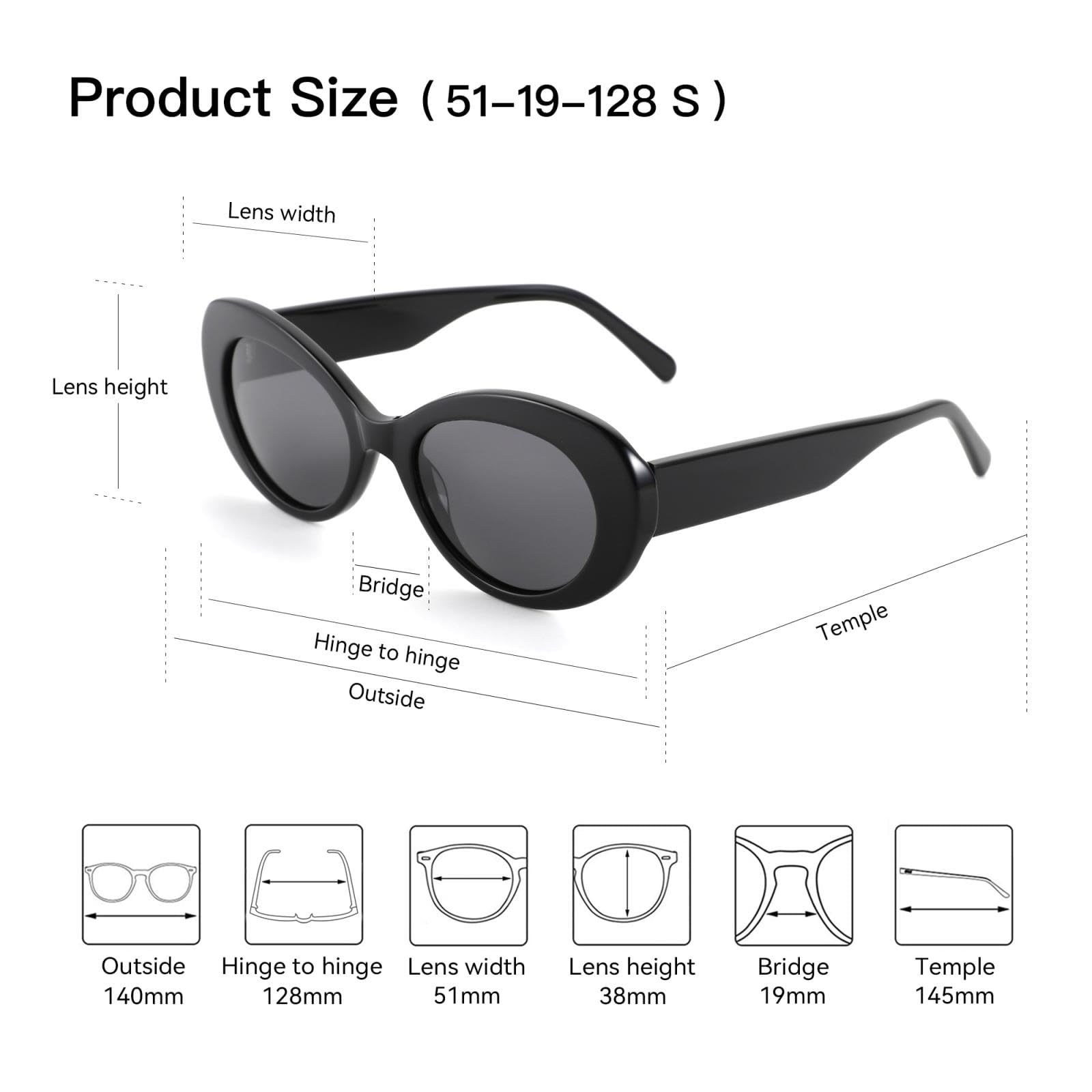 Gafas de sol polarizadas ovaladas de acetato para mujer, montura gruesa, UV400