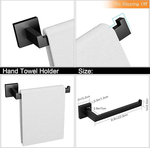 Miniatura 4 de Ralbay Toallero de 24 pulgadas, color negro mate, juego de 3 piezas de acero inoxidable SUS 304 estilo cuadrado, juego de toallero montado en la
