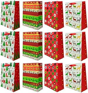 Christmas Gift Bags Large - [12 Pack] Gift Bags for Christmas 26cm x 32cm x 12cm Paper Bag, Christmas Bags Multipack
