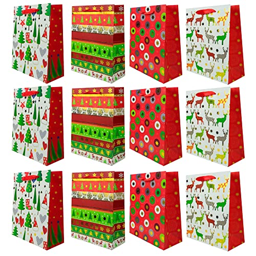 NIMNIK Lot de 12 sacs cadeaux de Noël de luxe 26 x 32 x 12 cm, papier, 2018., 26cm x 32cm x 12cm Cover