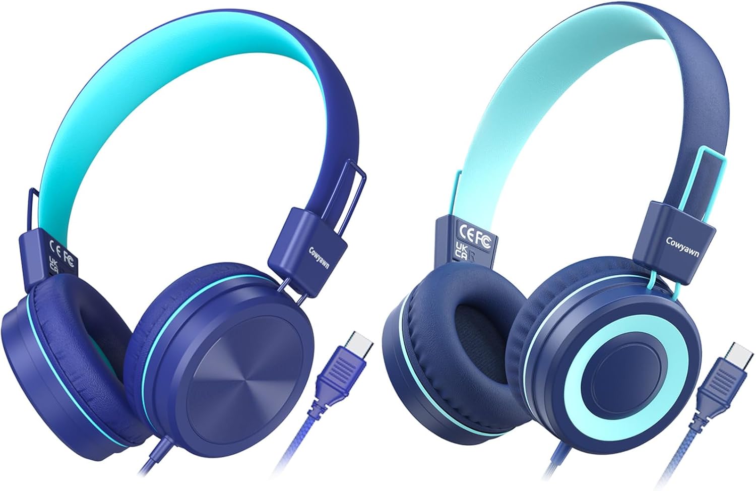 Cowyawn USB Type C Kids Headphones for School, Wired Toddler Headphones, 94dB Volume Limited, HD Stereo Sound, Foldable Lightweight On-Ear Wired Headphones for Kids/Children/Teens/Boys