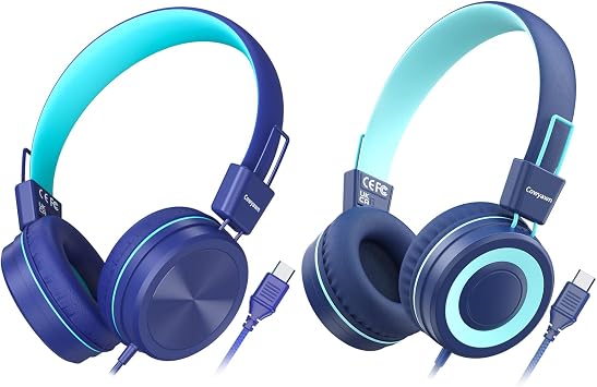 Cowyawn USB Type C Kids Headphones for School, Wired Toddler Headphones, 94dB Volume Limited, HD Stereo Sound, Foldable Lightweight On-Ear Wired Headphones for Kids/Children/Teens/Boys