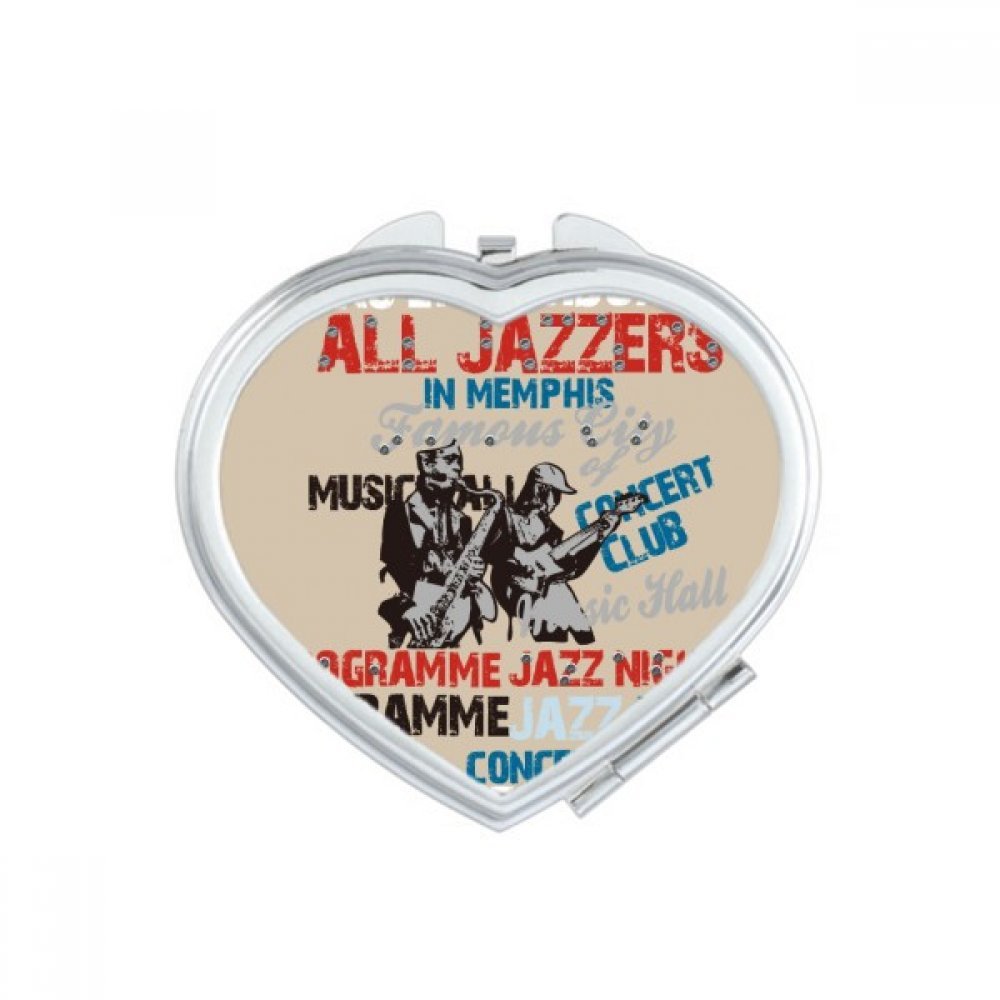 Miroir compact portable guitare et motif coeur multicolore pour retouches maquillage