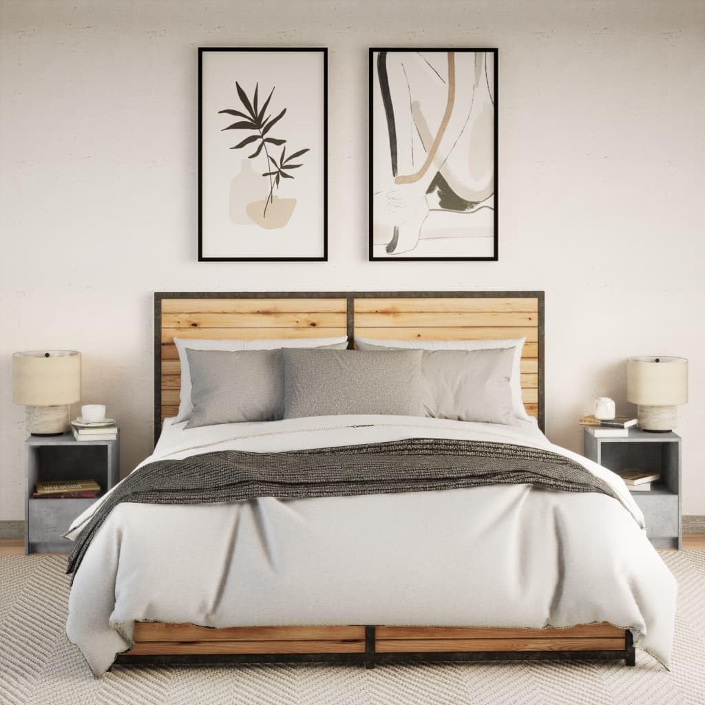 Homgoday Mesillas de noche con luces LED, 2 unidades, mesitas de noche, mesita de noche, mesa auxiliar, mesa auxiliar para cama, dormitorio, salón, gris hormigón, madera, 38 x 34 x 50 cm