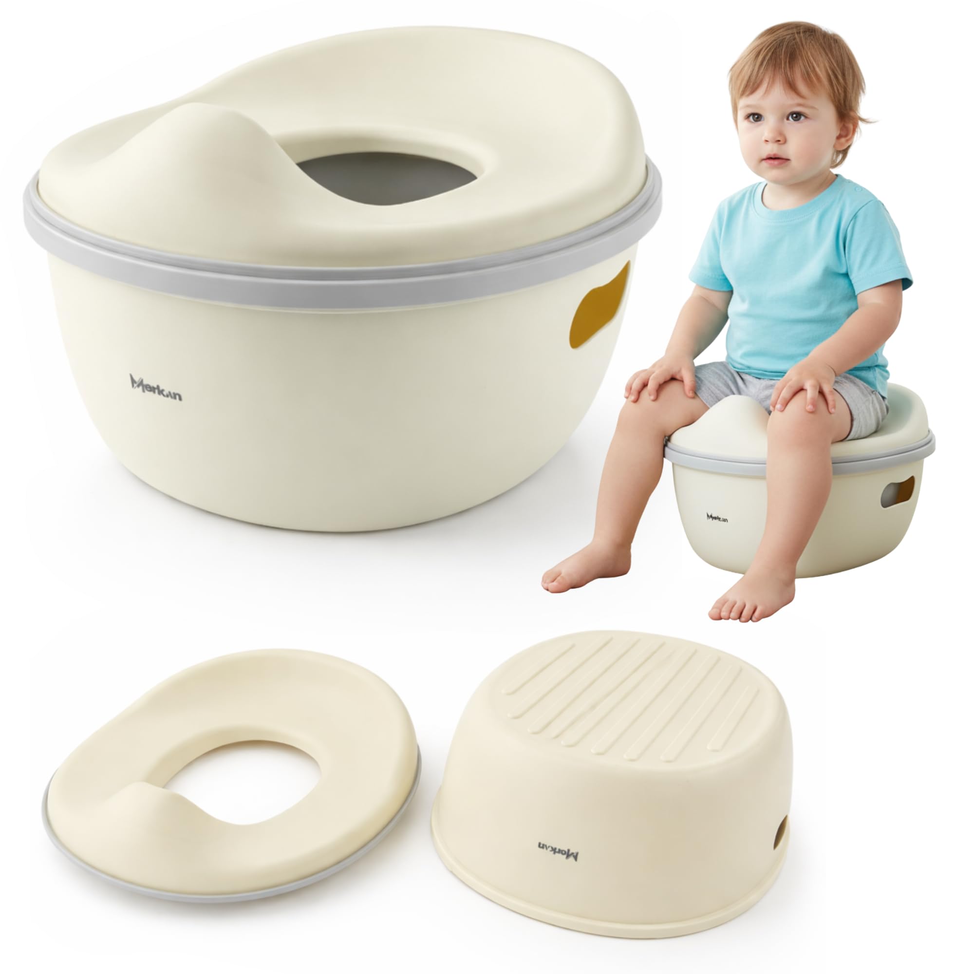 Merkan Töpfchen Sitzauflage Toilette, Touristentopf, Kinderfuß, Tragbar, 3in1 Nachttasse (Beige)