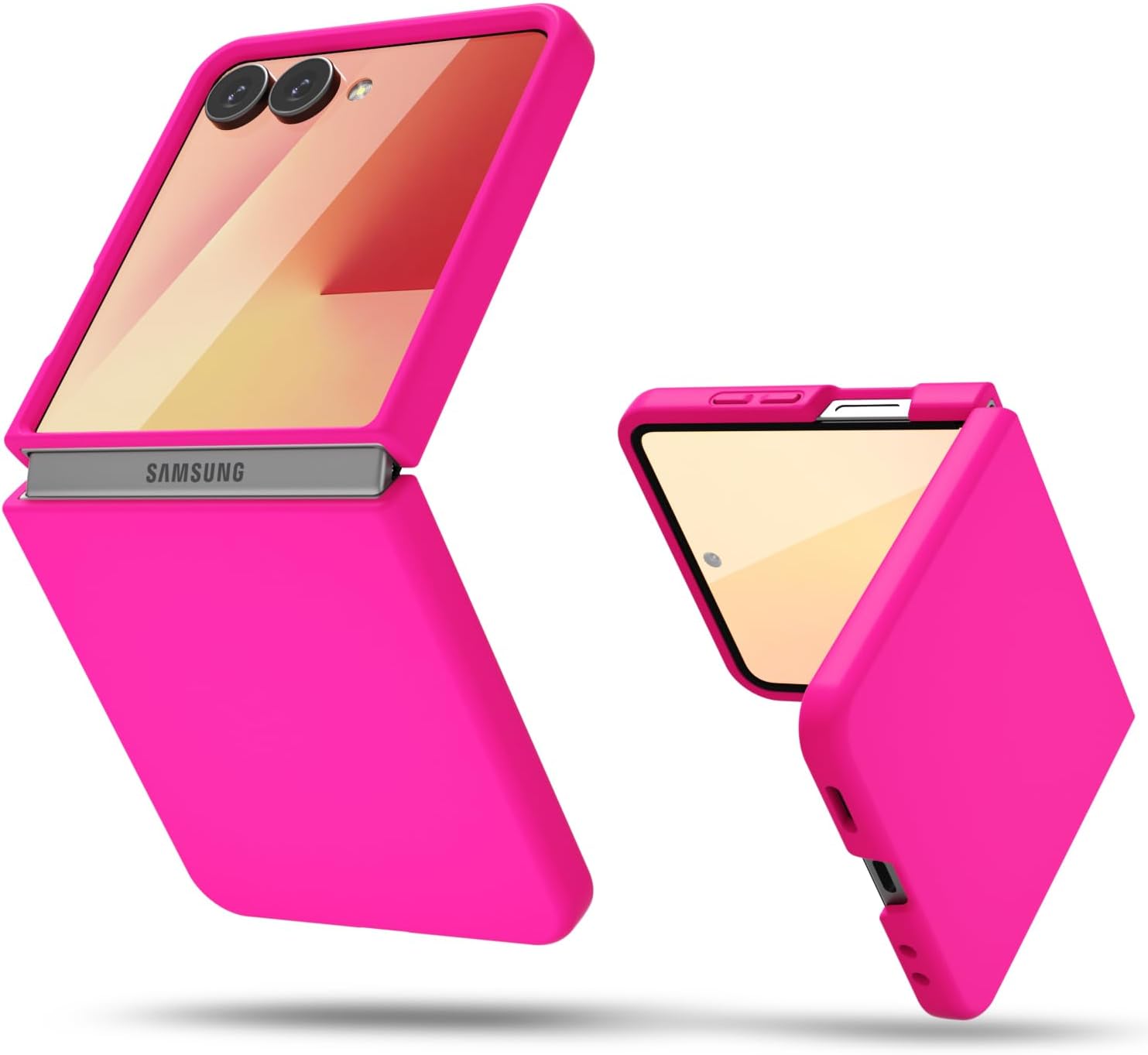 oakxco for Samsung Galaxy Z Flip 7 Phone Case Liquid Silicone, Cute Thin Slim Soft Rubber Gel for Women Men, Smooth Matte Plain Bright Color Simple Case with Camera Cover, Fluorescent Neon Hot Pink Hot Pink Z Flip 7