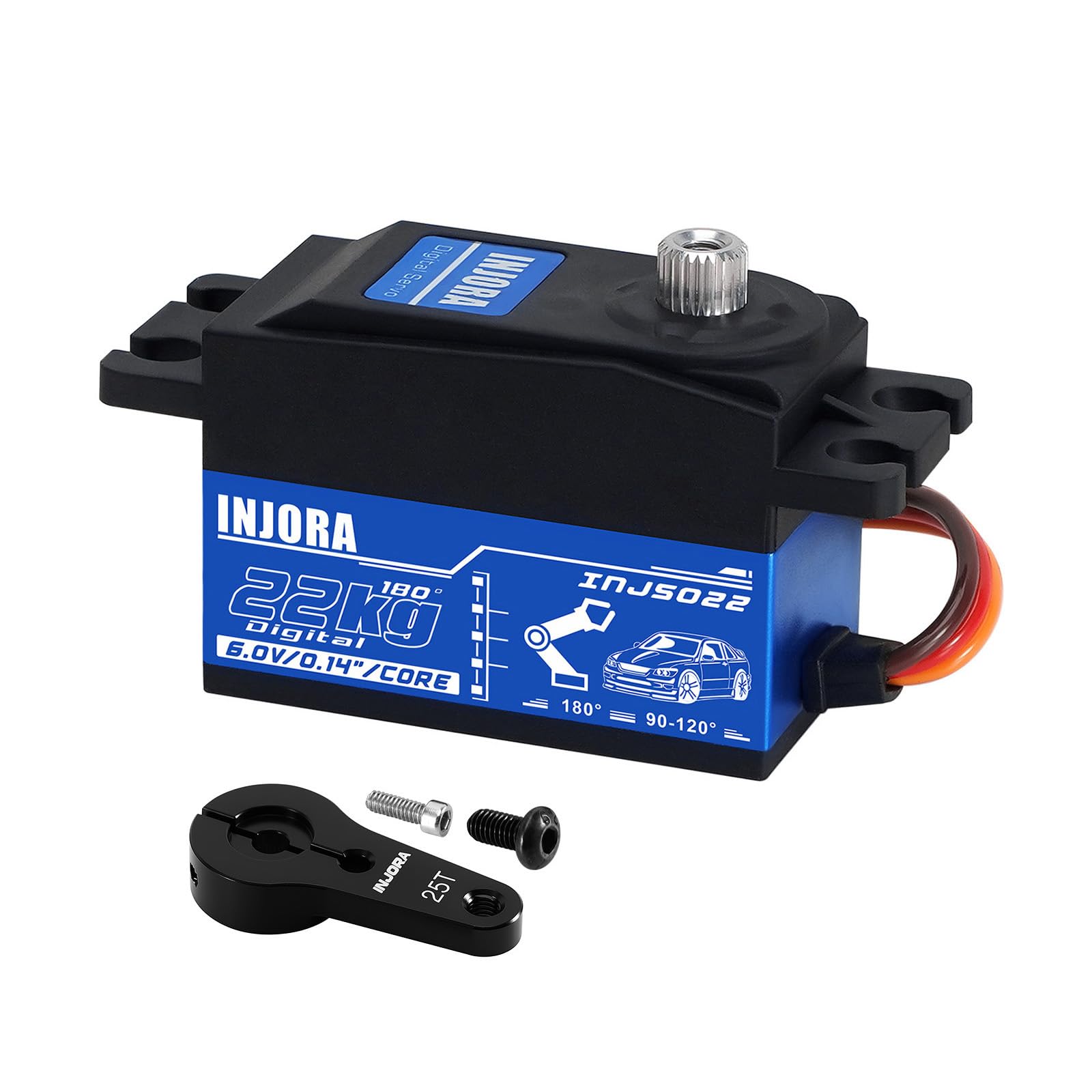 INJORA INJS022 Servomoteur Numérique Low Profile 22KG avec Bras de Servo 25T pour Voiture RC 1/10 Modèle Robot