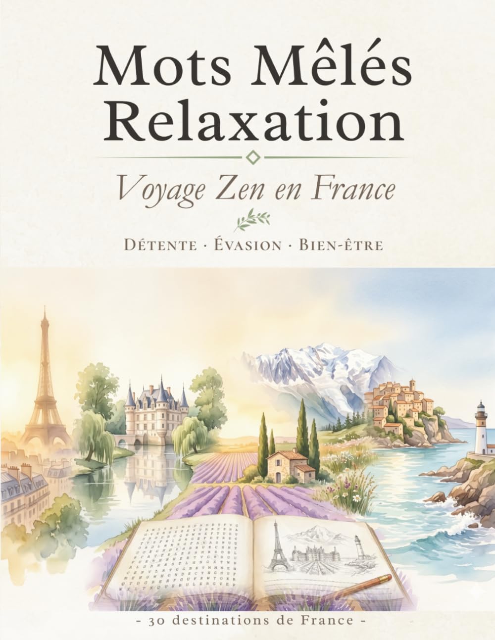 Mots Mêlés Relaxation — Voyage Zen en France: Mots cachés thématiques en gros caractères avec solutions — Pour adultes et seniors