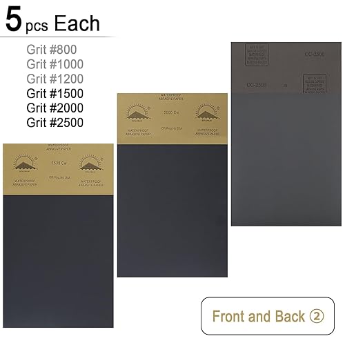 Miniatura 4 de ADVcer Papel de lija de 30 hojas de 9 x 11 pulgadas, 6 papeles lijadores surtidos de grano 800 a 2500, almohadillas abrasivas de precisión fina para