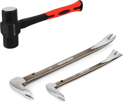 MAXPOWER Juego de barra de palanca para extractor de uñas y martillo de trineo de 4 libras