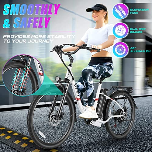 Vivi Electric Bike,26 Inch Electric Bike For Adults,500W Ebike With 48V Removable Battery,Electric Commuter Cruiser Bike 20Mph & 50 Mile Electric Bicycle Women With Cruise Control #TOP5
