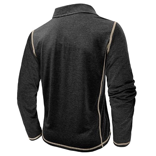 Volemo Koszulka polo męska z długim rękawem, koszulka polo dla mężczyzn, sportowy krój slim fit, koszulka polo, czarny, M