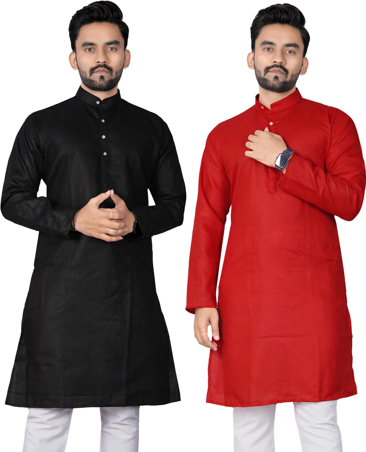 flossy Mens Cotton Kurta Plain Kurta for Wedding Festival and Gifting Kurta for Men Pack of 2-picture-5