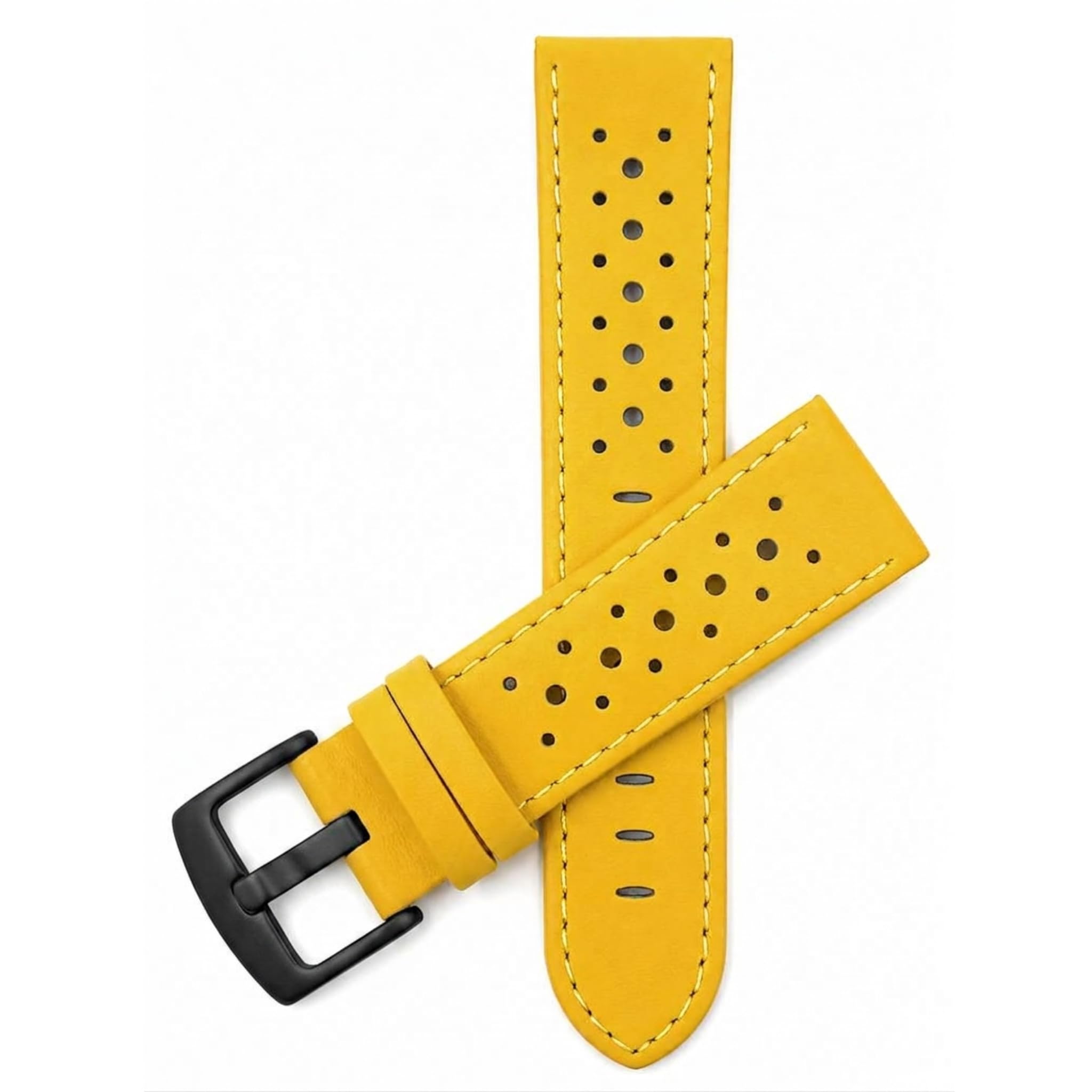 Mens Leather Rally Strap, Perforated Racing Watch Band, 18-24mm, Reg/XL