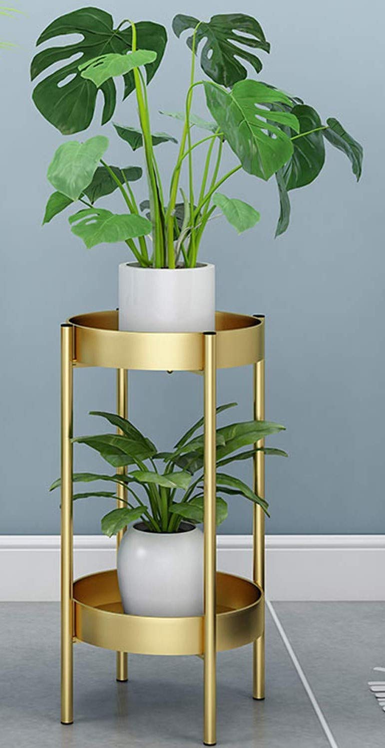 E C Creation Modern Tall Plants Stand, Potted Plant Display Rack Holder Golden Metal Shelf 2 Round Tray Set, Sturdy Flowers Pot Base for Indoor Outdoor (B0BHZD57BW) Amazon Price History, Amazon Price Tracker