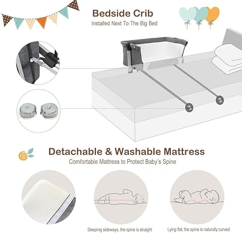 Miniatura 3 de BABY JOY Cuna junto a la cama para bebé, cuna portátil de viaje con moisés lateral con bolsa de transporte, moisés para recién nacidos a bebés, cuna