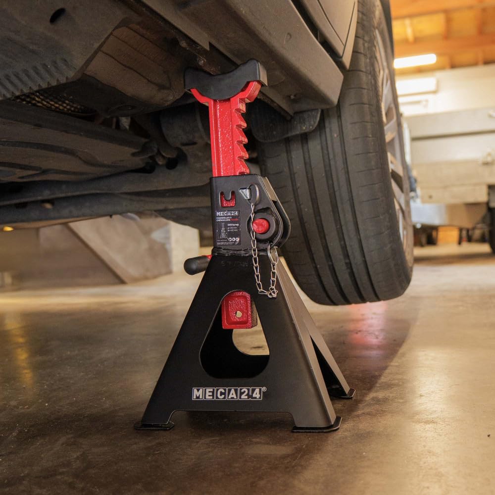 MECA24 Jeu de 2 chandelles Hautes 3 tonnes - Chandelles Voiture Utilitaire - Système à crémaillère - Ht 319 à 482mm Max - Poignée Acier