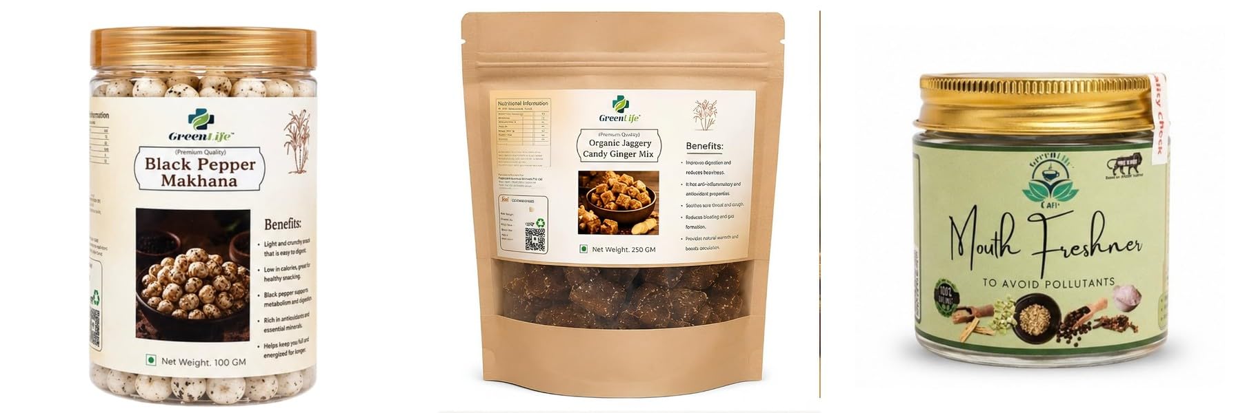 Black Pepper Makhana | Roasted Fox Nuts | 100gOrganic Jaggery Candy Ginger Mix 250g | Natural Desi Gur | Traditional Sweet & Spicy Organic with-image-39