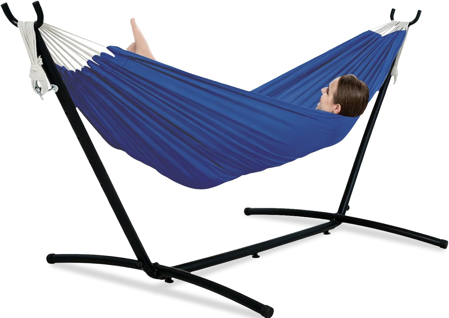 Lazy Daze Hammocks Double Hammock with 9ft Space-Saving Steel Stand Includes Portable Carrying Case, 450 Pounds Capacity (Dark Blue)