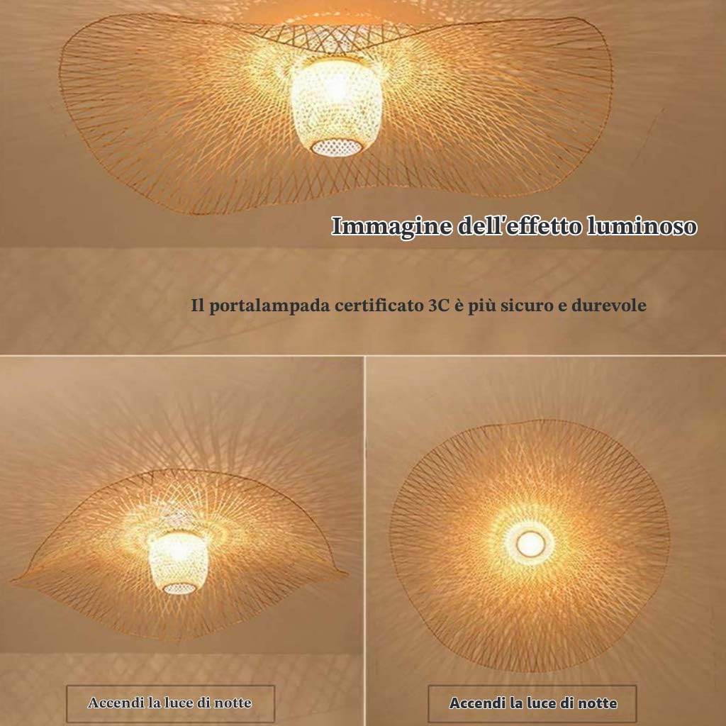 E27 Plafoniera Retro Rurale Lampada Da Soffitto Bambù Naturale Plafoniere in Rattan Artigianali Lampadario in Tessuto Lampadari Stile Giapponese Sala Da Pranzo Bar Caffetteria Illuminazione,ø65cm