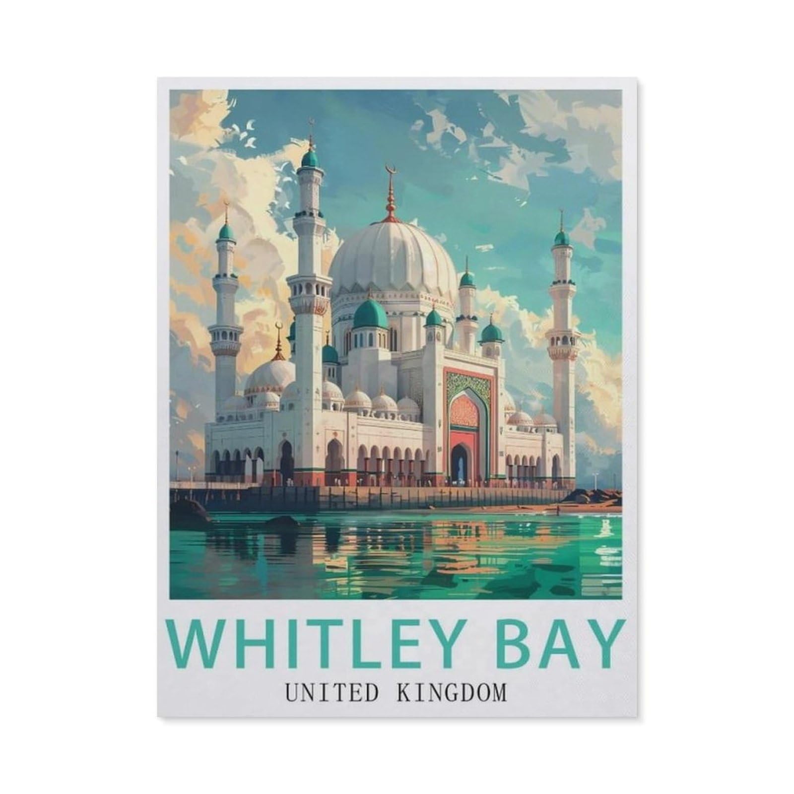 Paint by Numbers Kids Beginner，Whitley Bay Vintage Travel Poster, Great Britain，DIY Acrylic Painting by Numbers Kits with Brushes Acrylic Pigment Home Decoration Brithday Gifts(50x60cm-AZ55