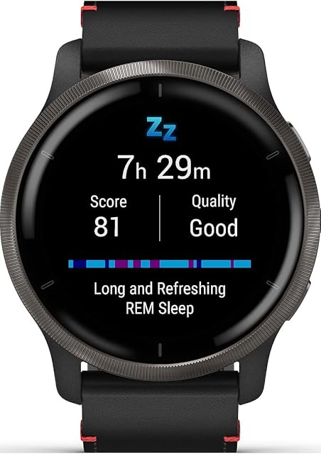 Garmin Venu® 2 Black Stainless Steel Bezel with Case and Black Leather Strap Diameter 1.30" (33mm)