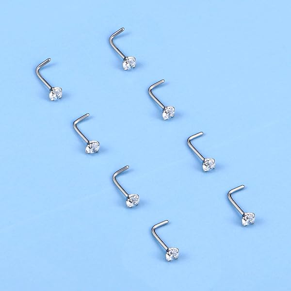 AceFun Piercing naso titanio per donne uomini 1.5mm 2mm 2.5mm 3mm diamante forma L Screw 1 Nostril Piercing a uncino 1 pezzi G23 acciaio gioielli con zirconi - 4