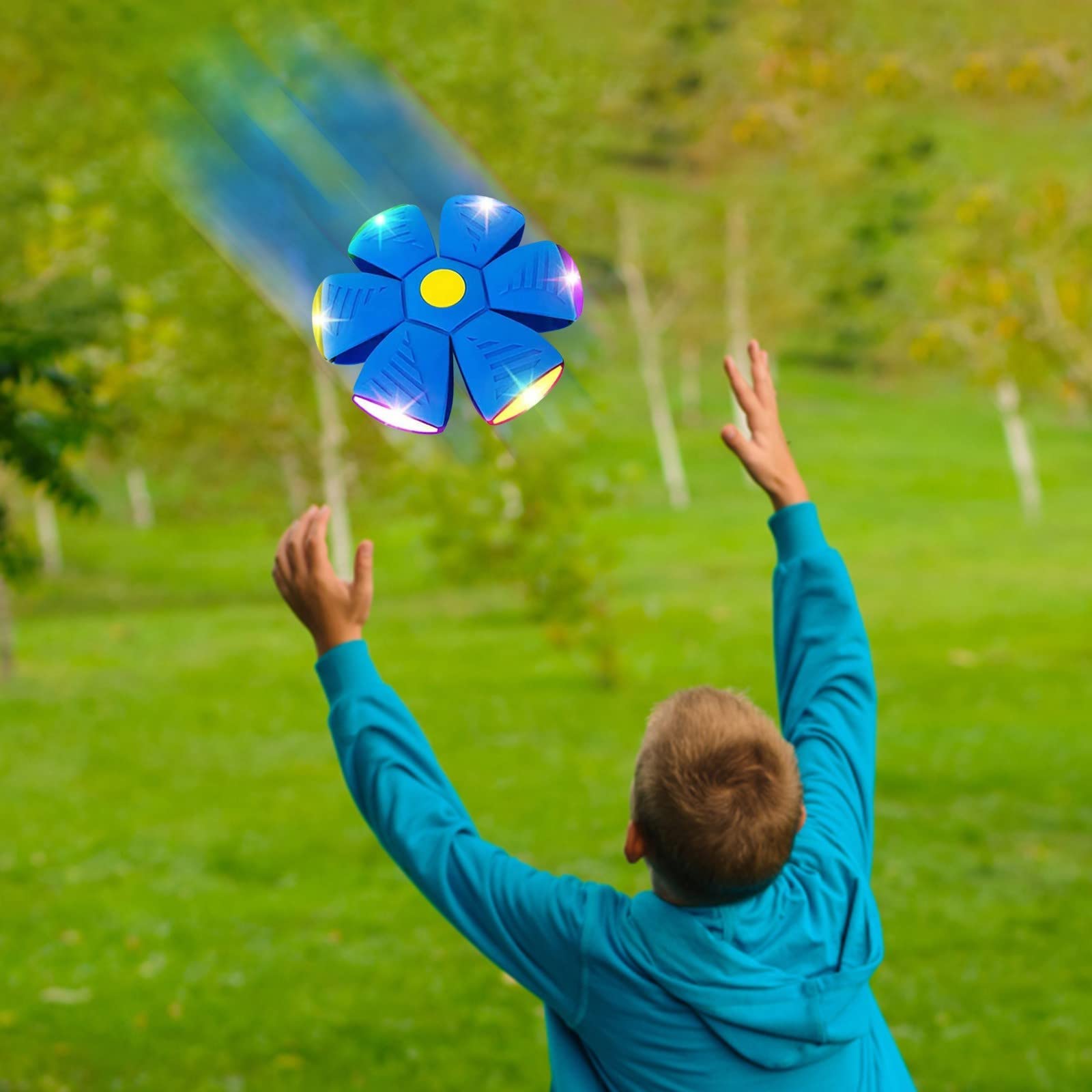 Pelota Saltarina Niños Gracioso Metaball Mágico, Platillo Volador Magic Metaball con 6 Luces, Children's Bouncing Ball para Interacción Entre Padres E Hijos (A01-Rojo(Versión con Seis Luces))