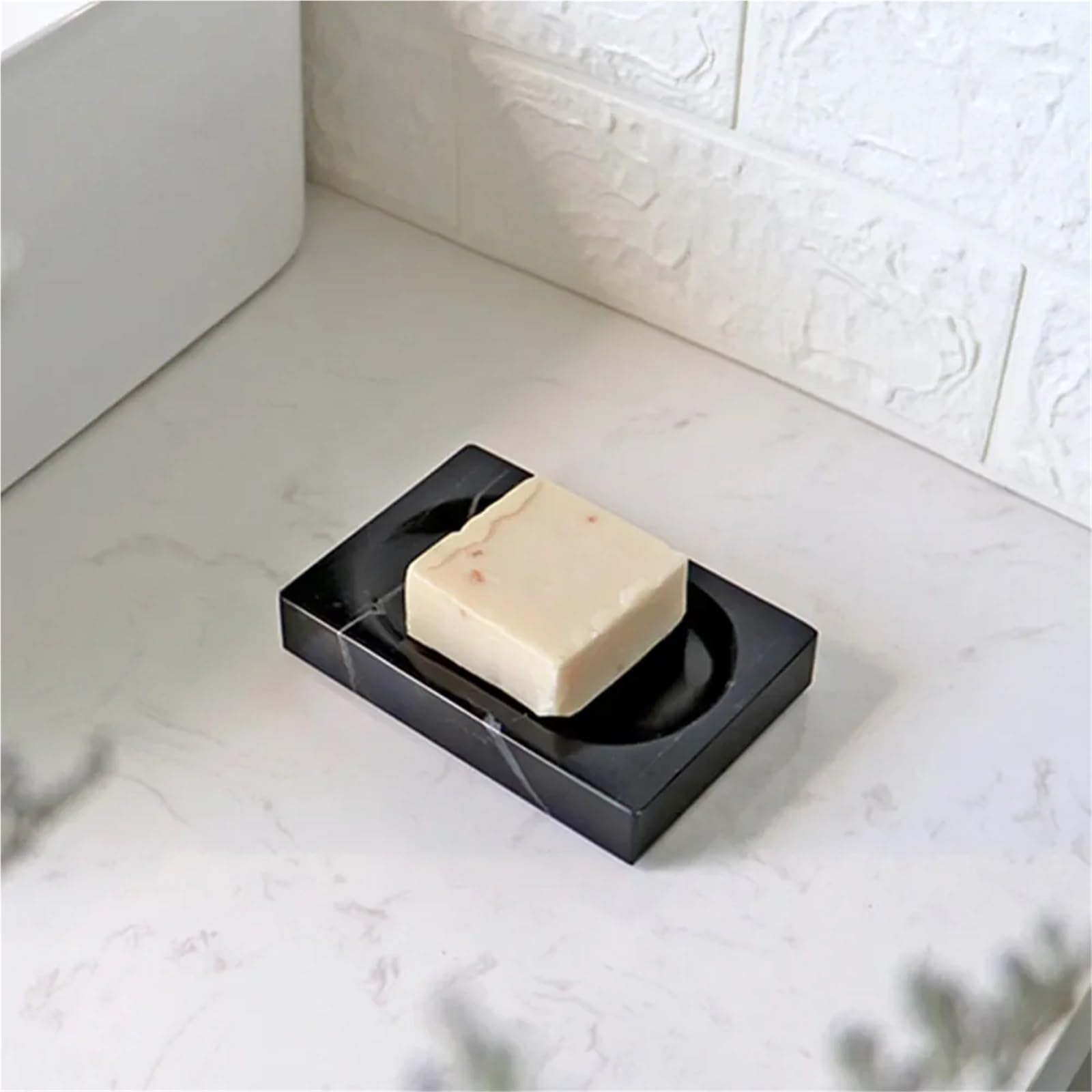 Caja para jabones Jabonera de mármol Liso con Soporte for Esponja for Cocina de Hotel y baño(Black)