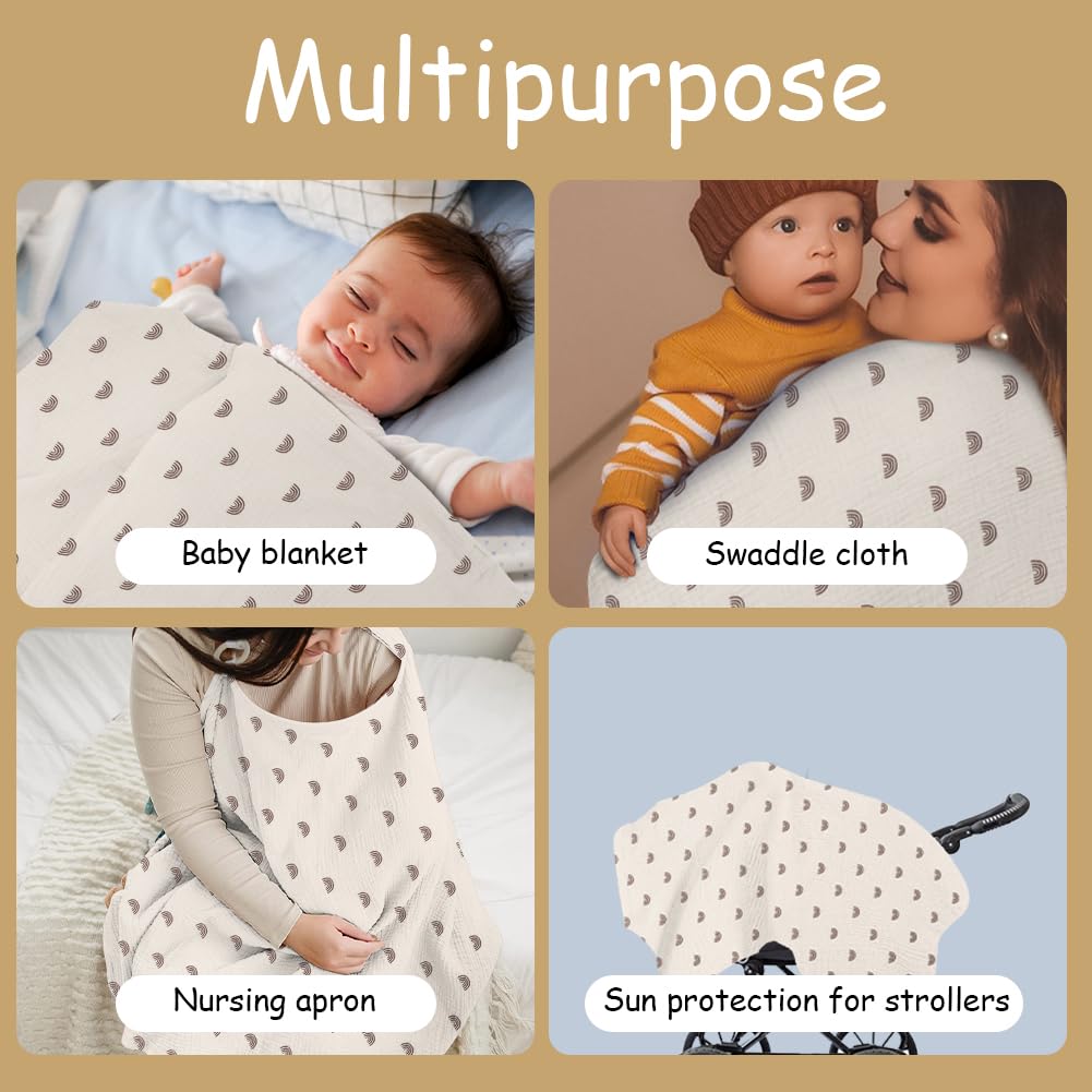 Aolso Tablier Allaitement, Couverture d'allaitement en mousseline pour bébé,Grande housse d'allaitement, Couverture d'allaitement en Coton Cape Allaitement Avec anneau rigide(Arc-en-ciel Kaki)