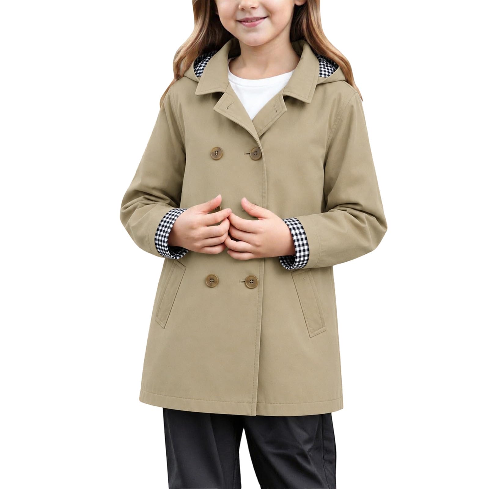 Cappotto britannico senza tempo per bambine delle elementari – Un capospalla classico per avventure quotidiane all'insegna del gioco.