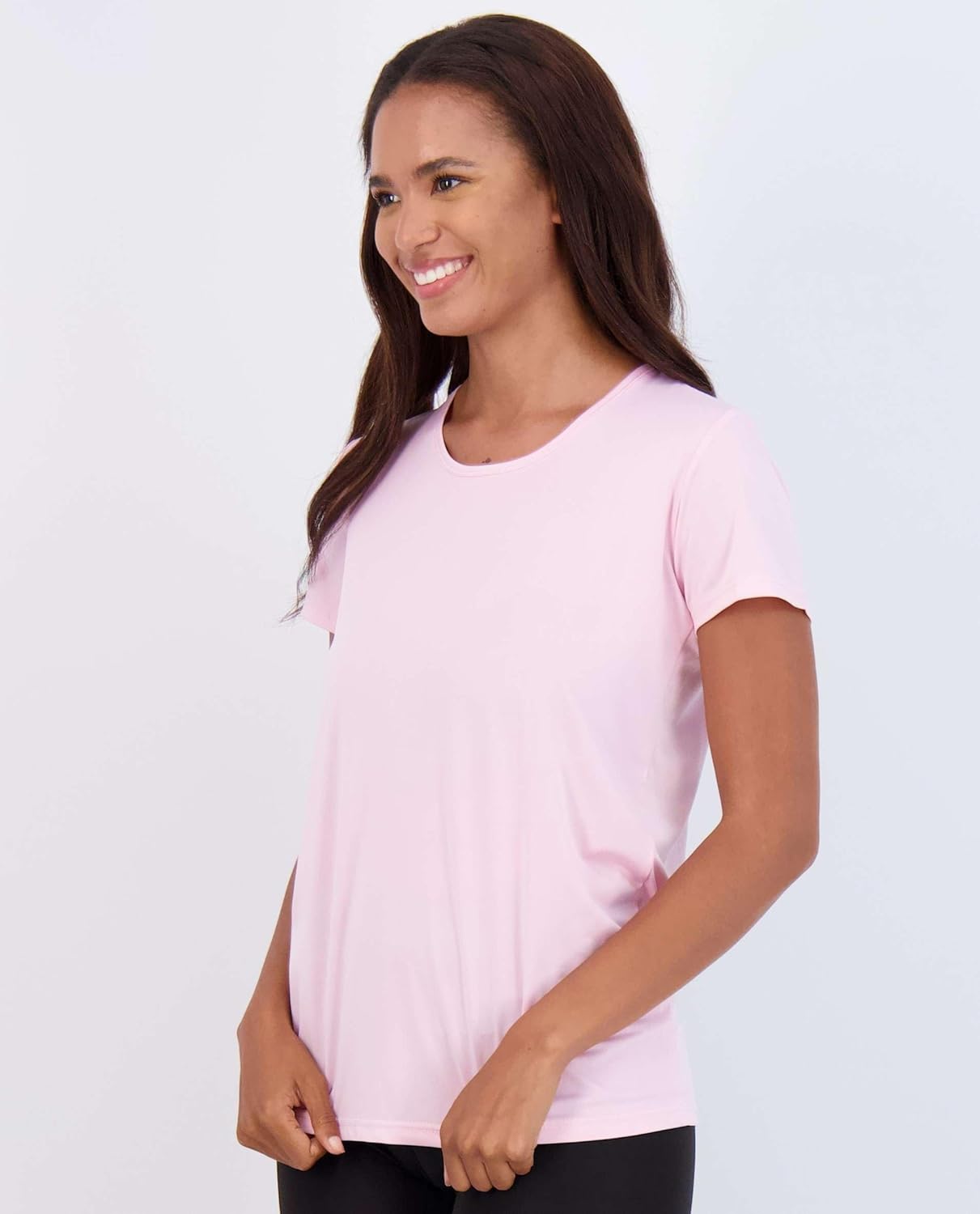 Real Essentials 5 Pack: Women's Short Sleeve T-Shirts Workout Tops Fitness Pilates Gym Activewear Athletic (Plus Available)