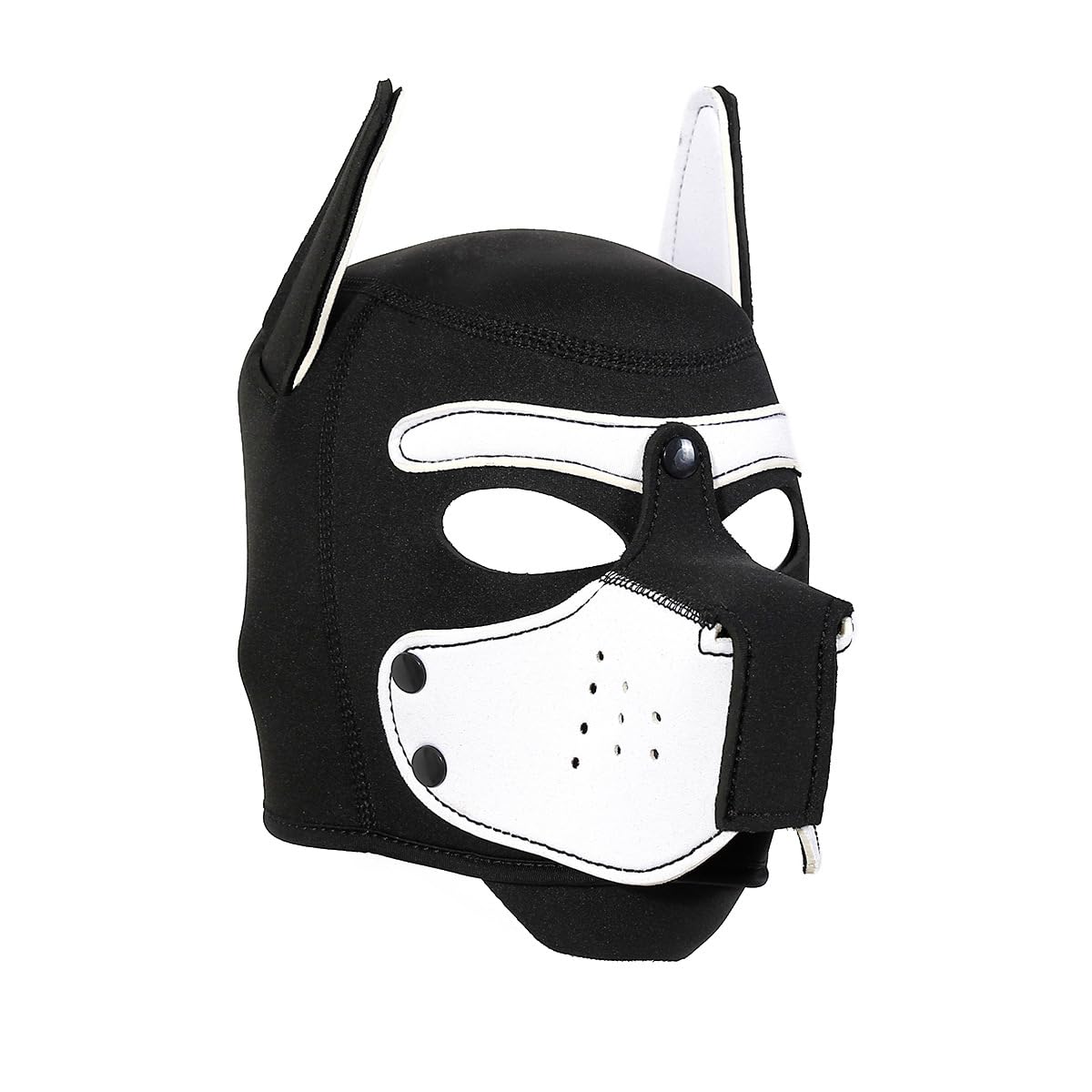 Adults Neoprene Puppy Hood Mask, Removable Cosplay Dog Full Face Pup Hood Pup Mask for Halloween (White)