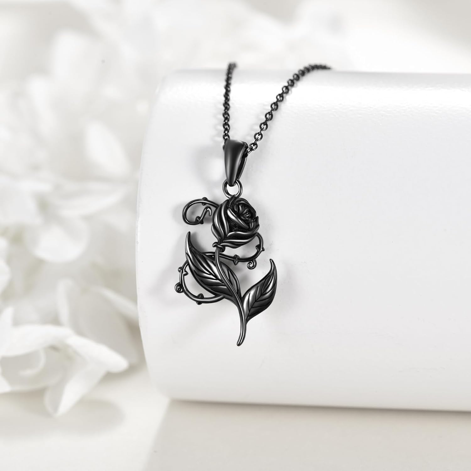 YFN Black Rose Necklace Sterling Silver Black Rose Flower Pendant Necklace Floral Jewelry Gifts for Women Mom - Image 3