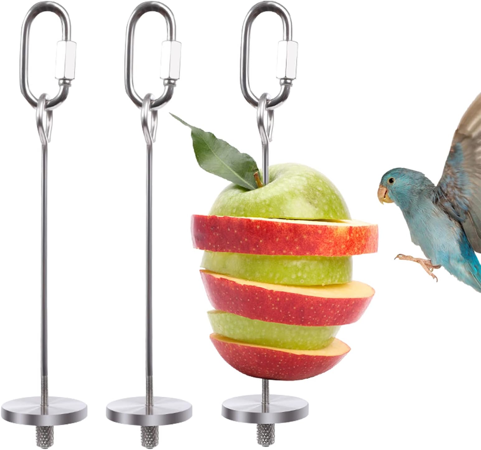 QBLEEV Bird Food Holder, Bird Feeders, Stainless Steel Parrot Fruit Vegetable Stick Holder, Foraging Toy, Bird Treat Skewer Small Size (3 PCS)