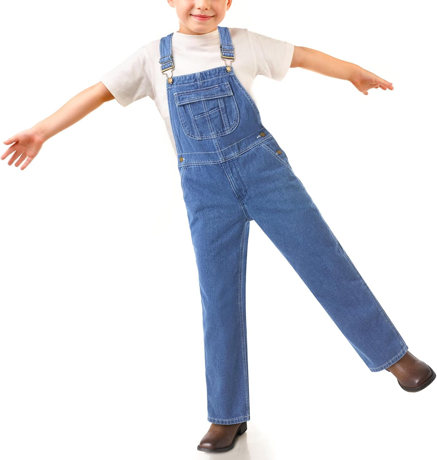 HISEA Boys' Denim Overalls Size 4-16, Kids' Blue Jean Bib Overall with Adjustable Straps, Youth Classic Washed Overalls - Image 2