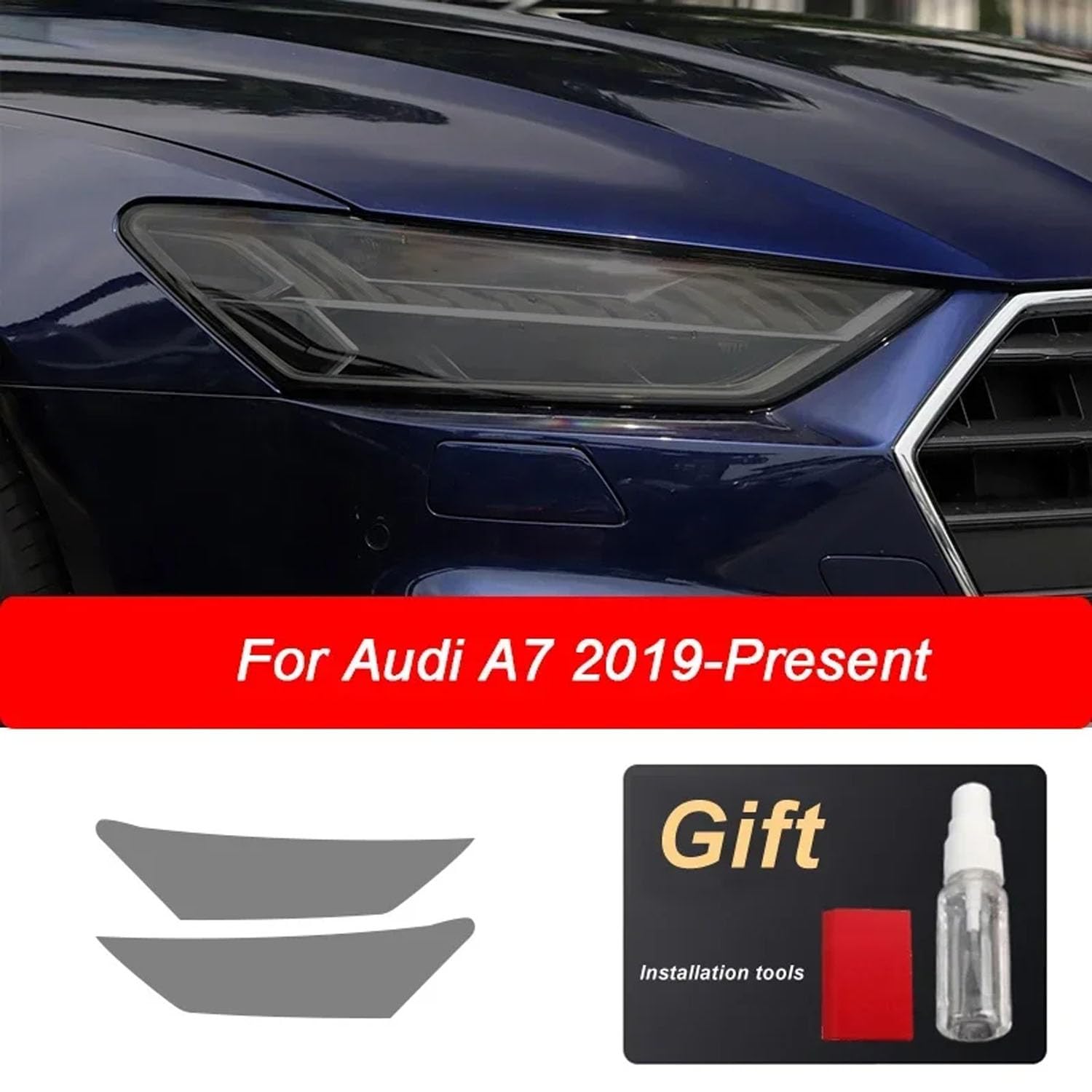 Autoscheinwerfer Schutzfolie für Audi A4 8V A3 B8 B9 A5 A6 C8 A7 A8 D4 TT E-tron R8,Autoscheinwerfer-Schutzfolie Anti-Kratz-Folie TPU-Aufkleber Zubehör,Blackened