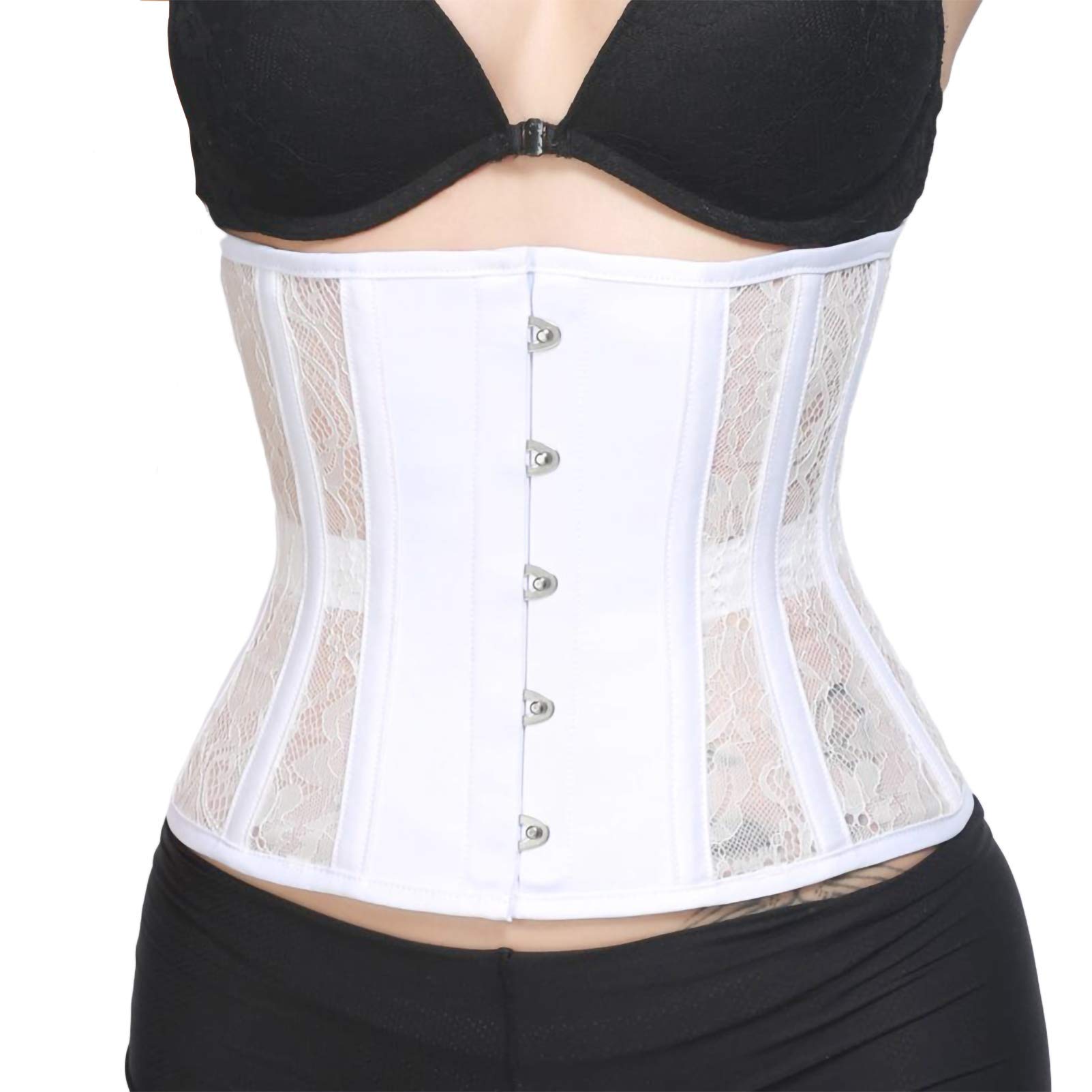RZY Women's Petite 12 Steel Boned Heavy Duty Waist Trainer Underbust Corset Short Torso Mesh Body Shaper (Lace style)
